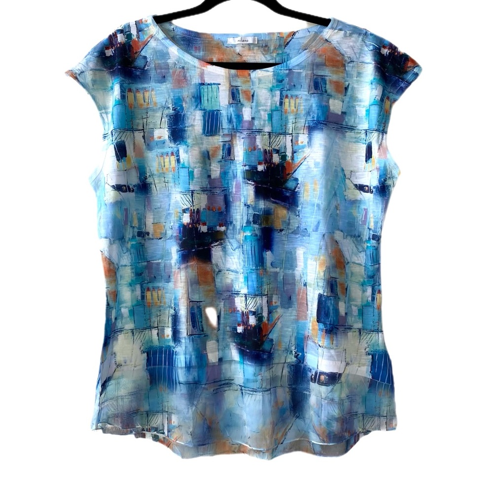 Milano Vibrant Blue Abstract Ocean Wearable Art Top, Large